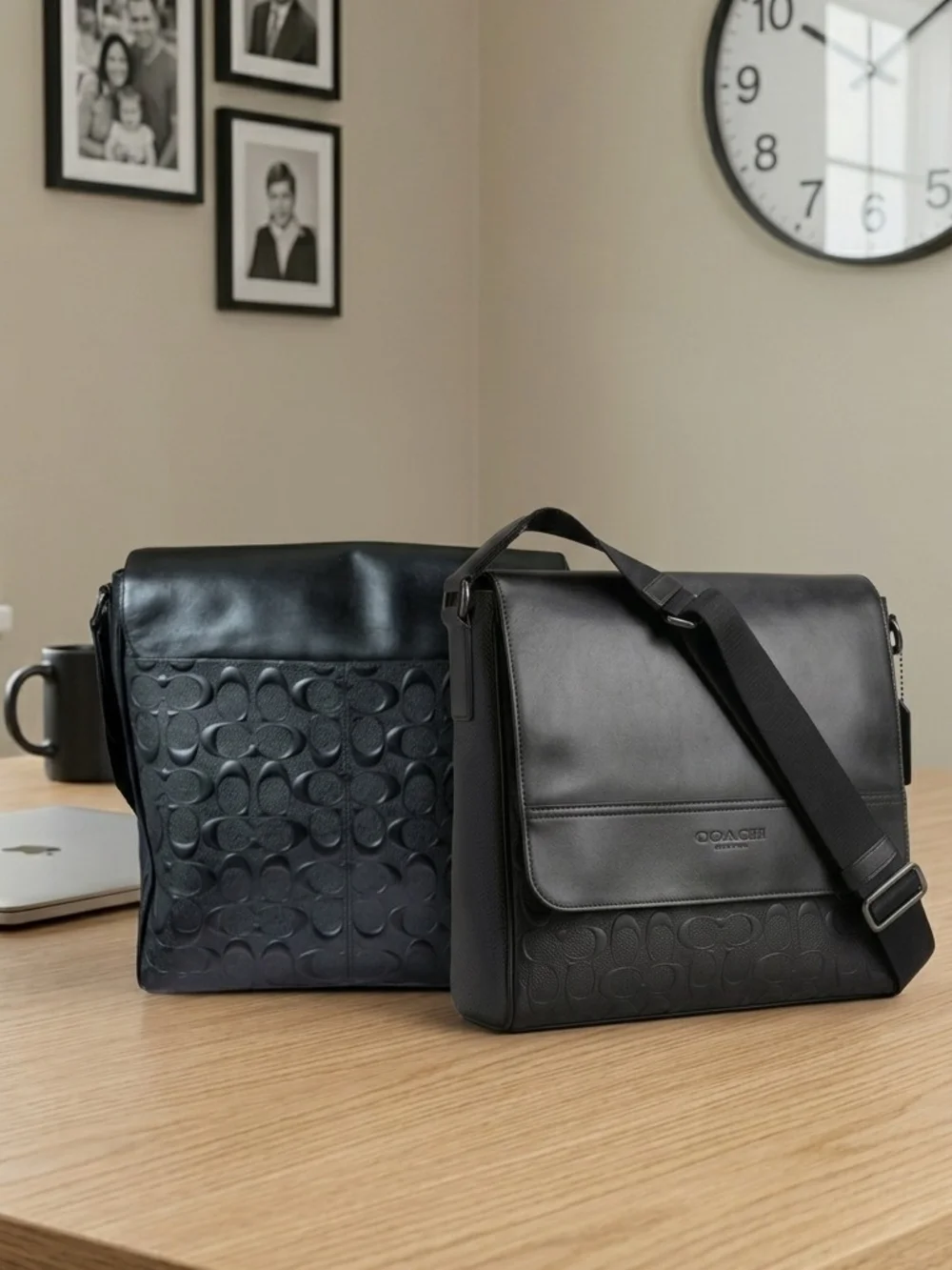 Coach Houston Map Bag  Black 4006 Signature-Embossed Messenger Bag (Unisex)